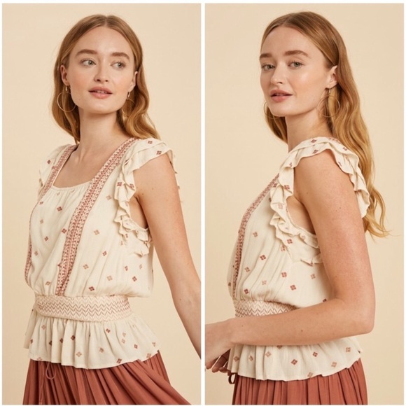 Embroidered Ruffle Sleeve Apron Top - Picture 4 of 5